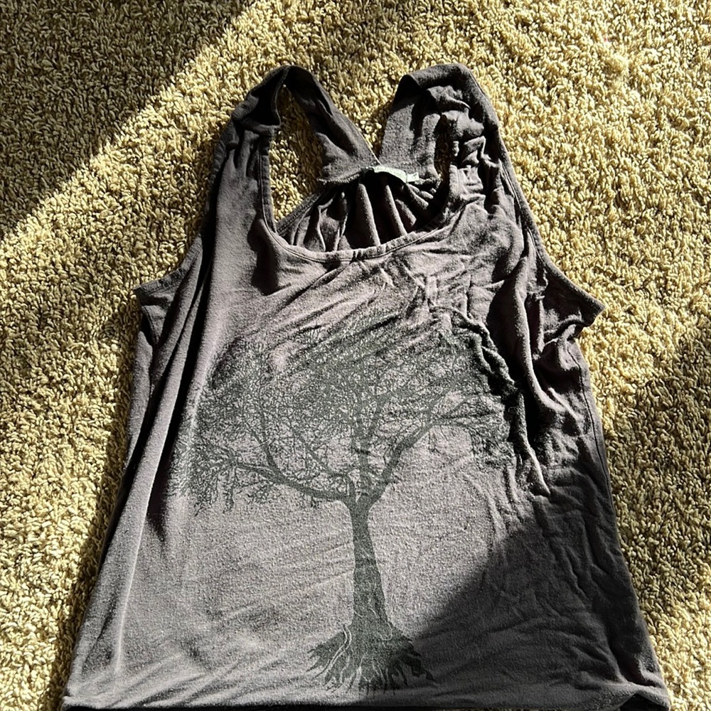Dark gray with black tree flowy tank top